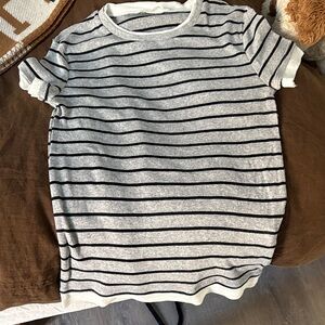 Zara Black and Gray Striped Short Sleeve Tee
